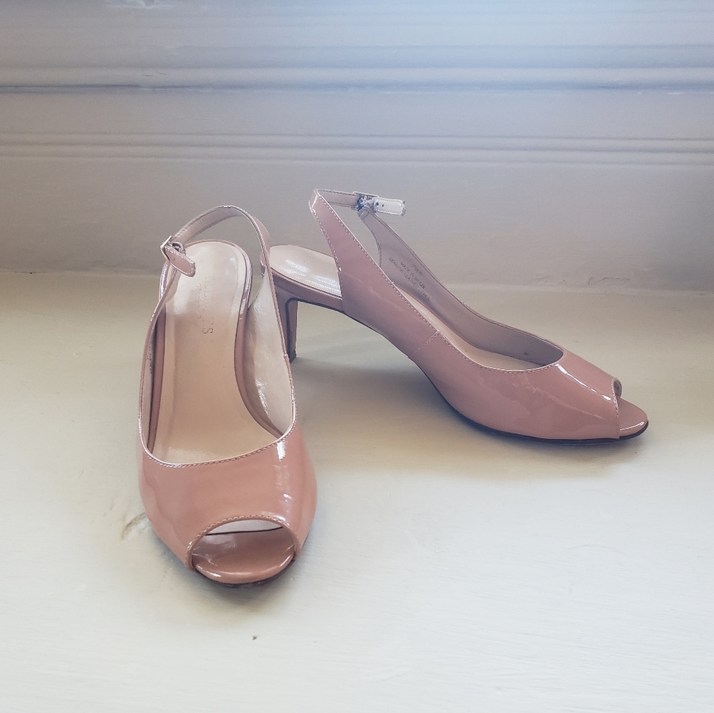 Talbots Blush Pink Patent Peep-Toe Slingback Heels